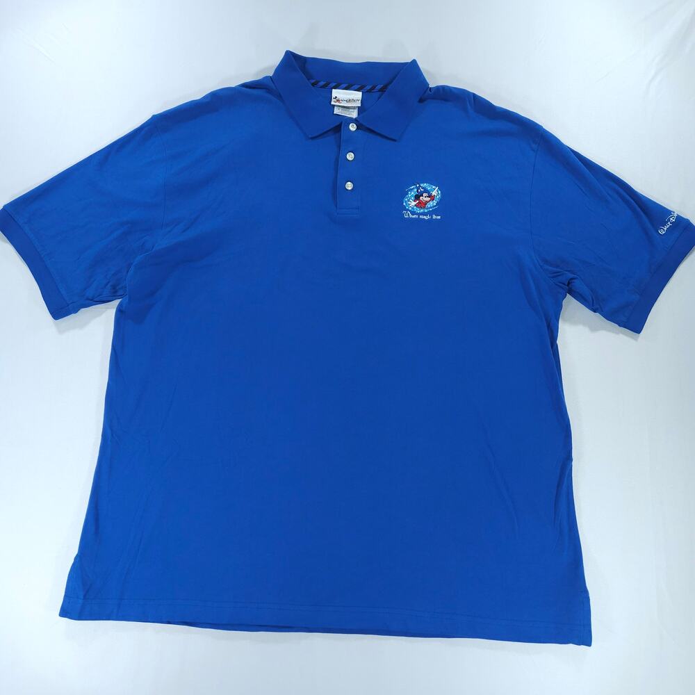 Walt Disney World Polo Shirt Men XL Blue Sorcerer Mickey Embroidered Vintage
